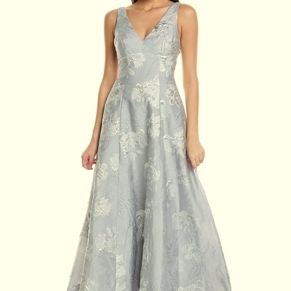 ML Monique Metallic Gray Silver Lhuillier Madeline Jacquard Gow